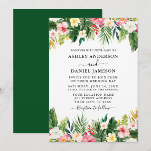 Hochzeitliche Wasserfarbe Tropische Blumengrün Einladung
