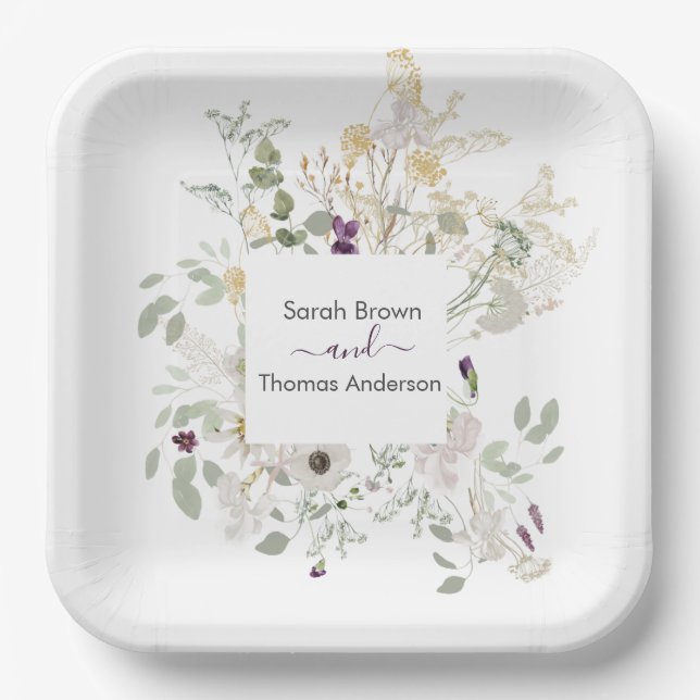 Hochzeitliche WILDBLUME GELB UND LILA Pappteller (Vorderseite)