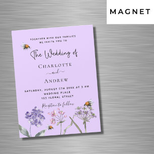 Hochzeitliche Wildblumen violett-rosa Biene Magneteinladung