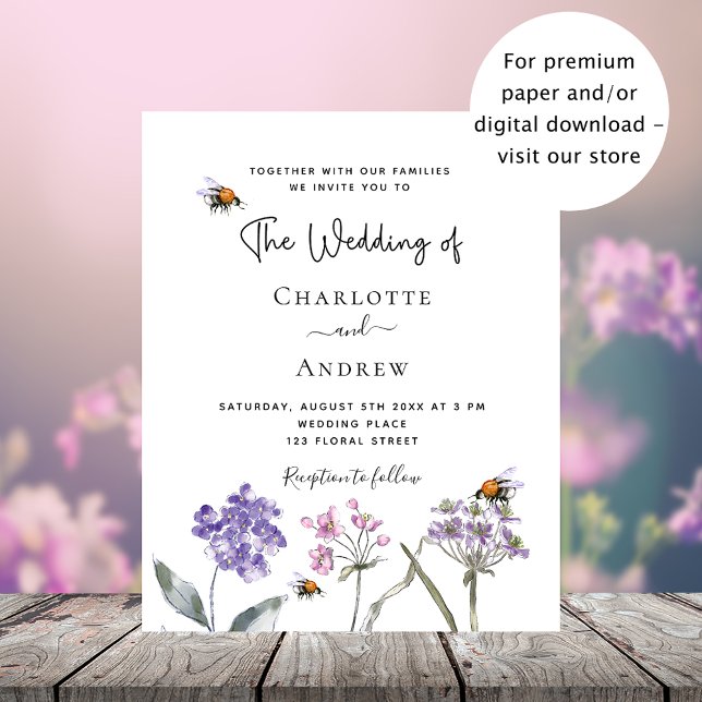 Hochzeitliche Wildblumen violett rosa Einladung Flyer (Von Creator hochgeladen)