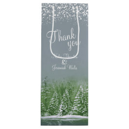 Hochzeitliche Winterpinienbäume, grüne graue Kunst Geschenktüte Für Weinflaschen