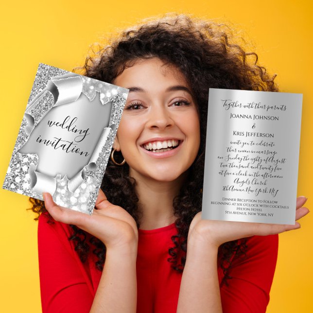 Hochzeitlicher 3D-Effekt Eleganter Grauer Silberne Einladung (Wedding 3D Effect Elegant Gray Silver Glitter Invitation)