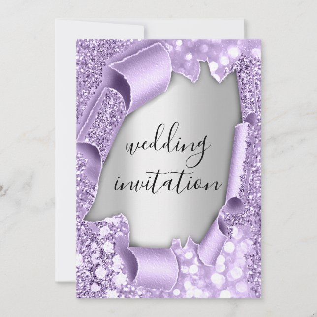 Hochzeitlicher 3D-Effekt Eleganter Lila Silberner  Einladung (Vorderseite)