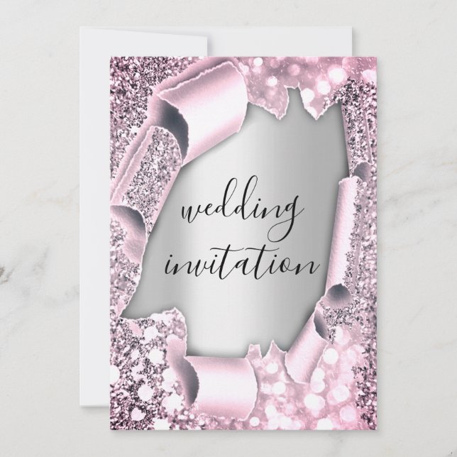 Hochzeitlicher 3D-Effekt Eleganter rosa Silberner  Einladung (Vorderseite)