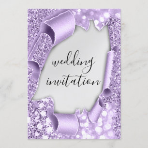 Hochzeitlicher 3D-Effekt Eleganter Violett Silbern Einladung