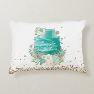 Hochzeitlicher aquamariner Imitat Goldener individ Dekokissen