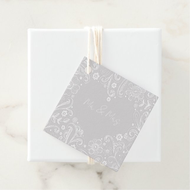 Hochzeitlicher Doodle Heart Gray Liebe Geschenkanhänger (Beispiel)