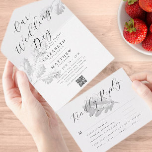 Hochzeitlicher einfacher botanischer Chic QR-Code All In One Einladung
