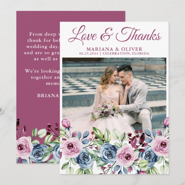 Hochzeitlicher Foto Liebe und dank Card Navy Blue  Einladung (Vorne/Hinten)