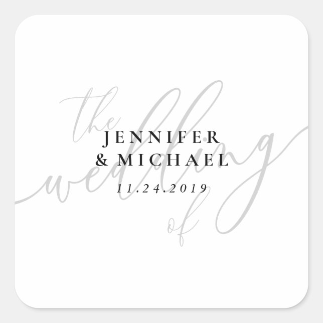 Hochzeitlicher Individuelle Name Quadratischer Aufkleber (Vorderseite)