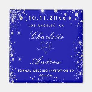Hochzeitlicher Königsblauer Glitzer Save the Date Magnet