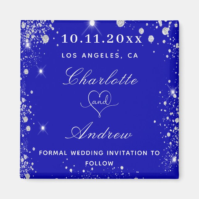 Hochzeitlicher Königsblauer Glitzer Save the Date Magnet (Vorne)