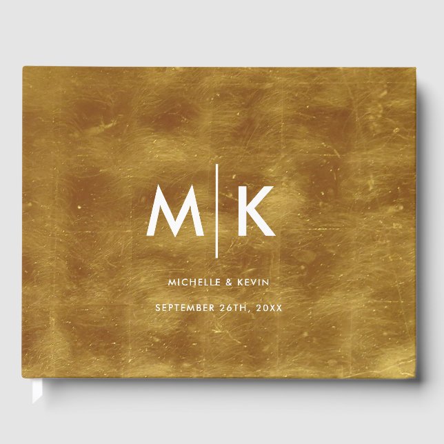 Hochzeitlicher, luxuriöser Monogram Gold Foil Gästebuch (Vorderseite)