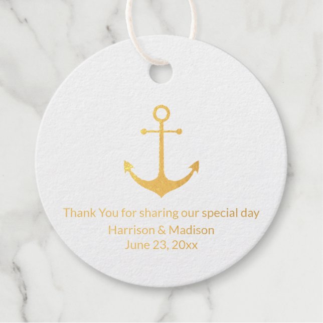Hochzeitlicher nautischer Anker bevorzugt Gold Geschenkanhänger (Vorderseite)