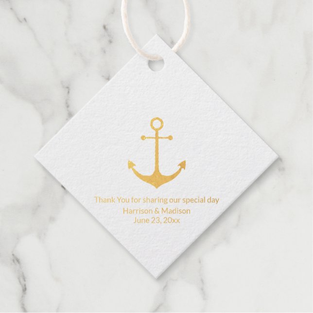 Hochzeitlicher nautischer Anker bevorzugt Gold Geschenkanhänger (Vorderseite)