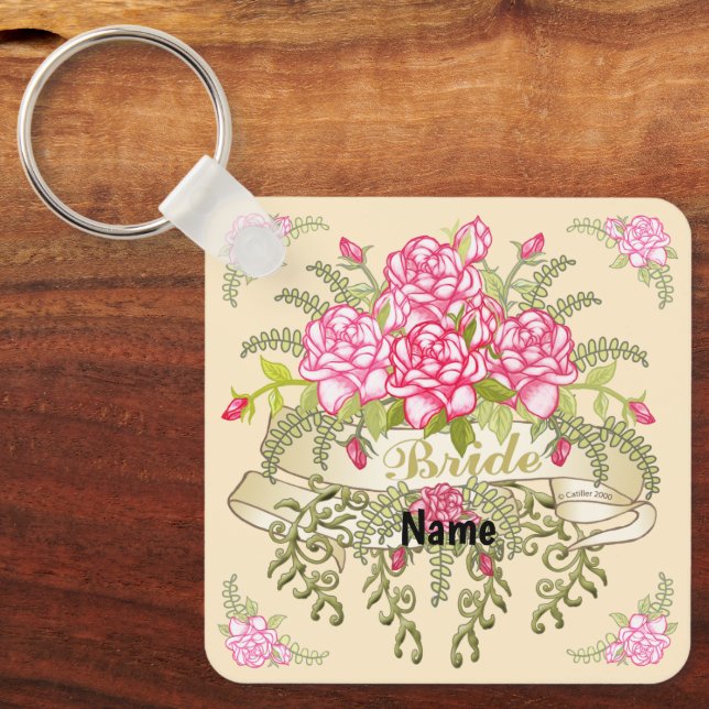 Hochzeitlicher Schlüsselanhänger von Rosa Braut (Vorderseite)