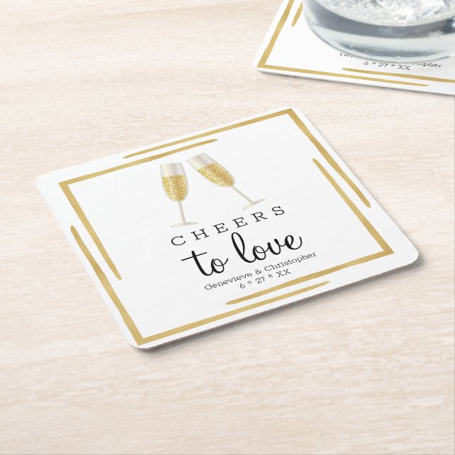 Hochzeitlicher Untersetzer | Goldjubeln zur Liebe  (angewinkelt)