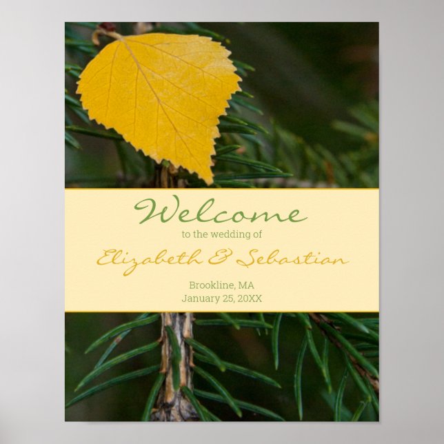 Hochzeitlicher WELCOME Gelbe Kiefernzweig Poster (Vorne)