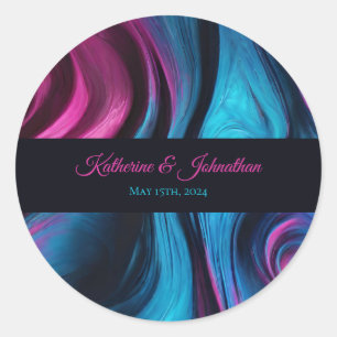 Hochzeitliches Abstraktes Blau und Rosa- Runder Aufkleber