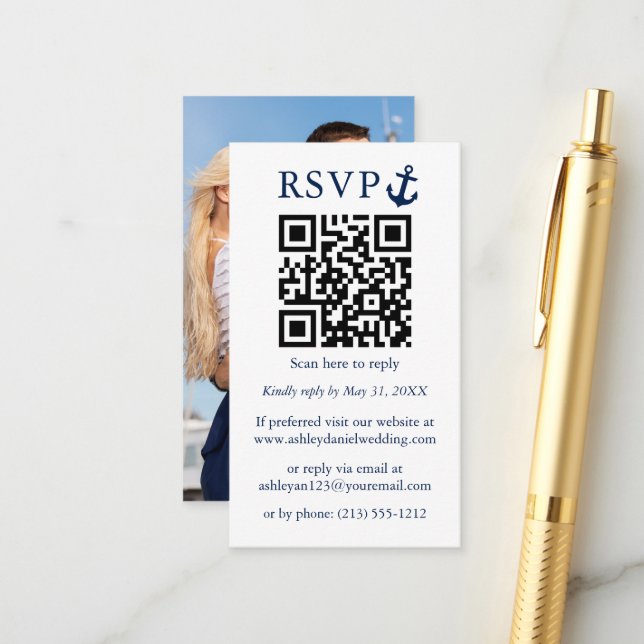 Hochzeitliches blaues QR-UAWG Begleitkarte (Vorderseite/Rückseite Beispiel)