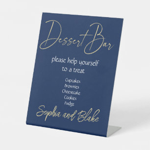 Hochzeitliches Blues- und Golddessert Bar Pedestal Sockelschild