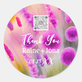 Hochzeitliches Brautparty Gunst Purple Flowers QR  Runder Aufkleber