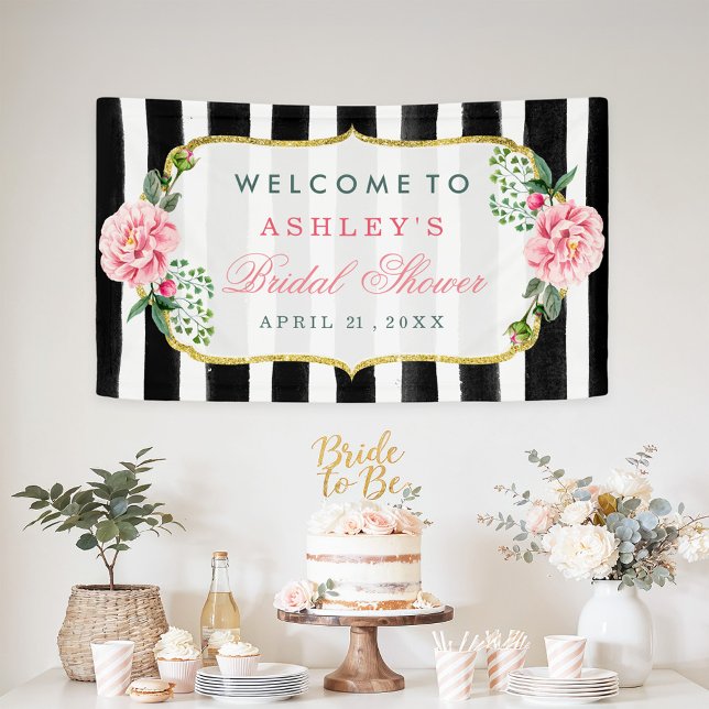 Hochzeitliches Brautparty Romantische Blumenstreif Banner (Von Creator hochgeladen)