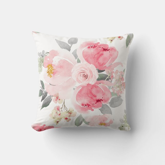 Hochzeitliches Brautparty Rosa Aquarellblume Kissen (Vorderseite)