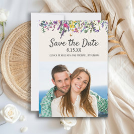 Hochzeitliches Foto Aquarellfarben Wildblumen Crem Save The Date