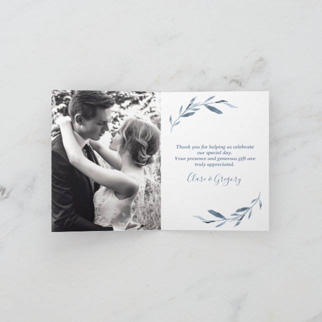 Hochzeitliches Foto Blau und Weiß Dankeskarte (Innenseite)