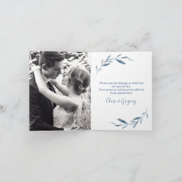 Hochzeitliches Foto Blau und Weiß Dankeskarte