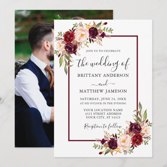 Hochzeitliches Foto Einladung (Vorne/Hinten)
