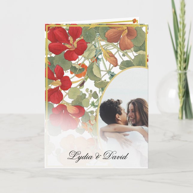 Hochzeitliches Foto Elegante Blumen Herbst Orange  Einladung (Vorderseite)