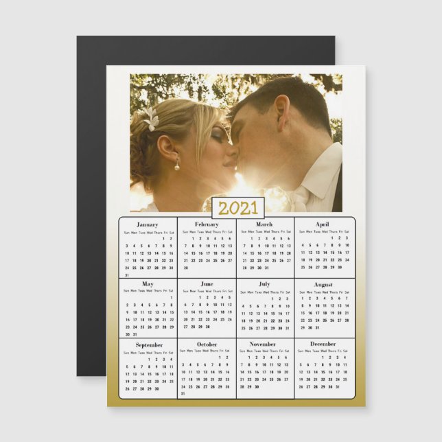 Hochzeitliches Foto Gold 2021 Gefälligkeitsgeschen Magneteinladung (Vorne/Hinten)