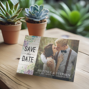 Hochzeitliches Foto Save the Date Sukkulente Rusti