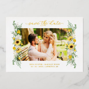 Hochzeitliches Foto Sonnenblumen Garland Chic Spri Folieneinladung