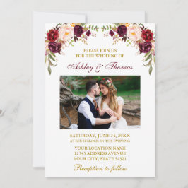 Hochzeitliches Foto Watercolor Burgund Einladung