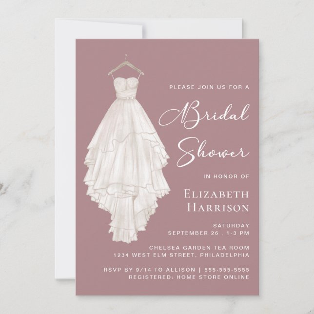 Hochzeitliches Gown Watercolor Dusty Rose Brautpar Einladung (Vorderseite)