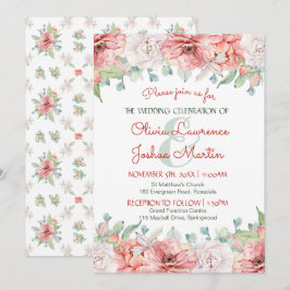 Hochzeitliches Hochzeitsstich mit rosafarbenem Kor Einladung