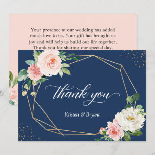Hochzeitliches Hochzeitsszenario mit blau-rosa Blä Dankeskarte