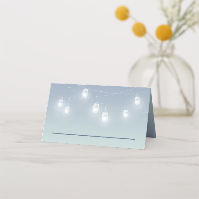 Hochzeitliches Lässiges Thema Weiß und Blau Platzkarte (Vorderseite)