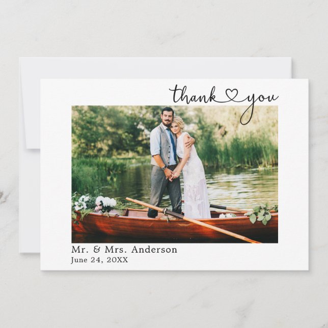 Hochzeitliches Minimalistisches Kalligraphieherz Dankeskarte (Vorderseite)