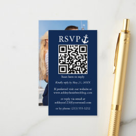 Hochzeitliches Navy Blue Anchor QR UAWG Foto Begleitkarte