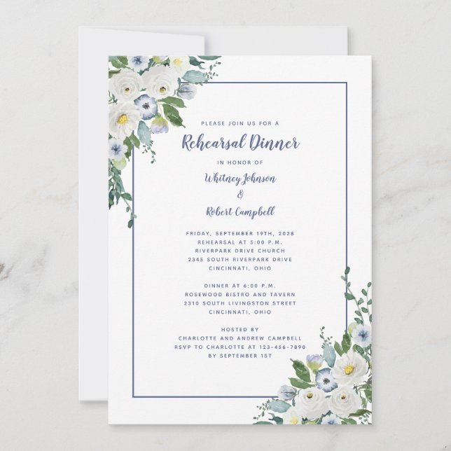 Hochzeitliches Probe-Dinner Elegante Blauen Himmel Einladung (Vorderseite)