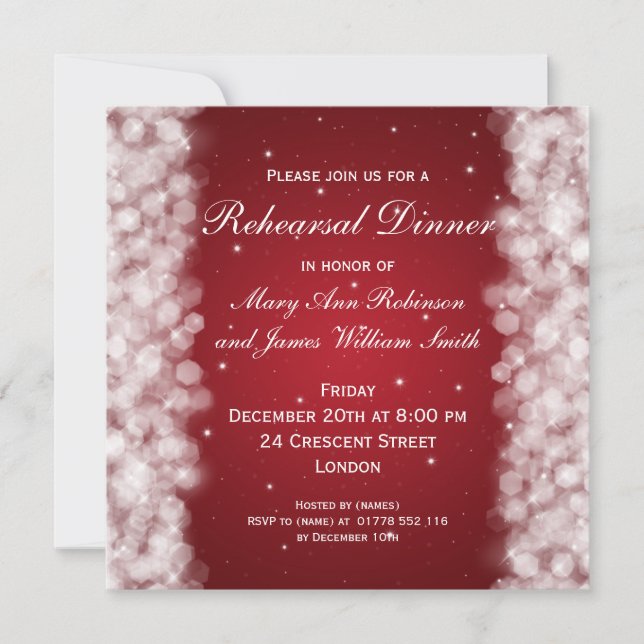 Hochzeitliches Probe Dinner Party Sparkle Rot Einladung (Vorderseite)