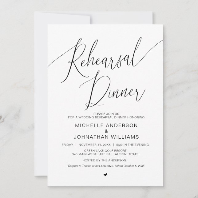 Hochzeitliches Probe-Dinner, schlicht und modern Einladung (Vorderseite)