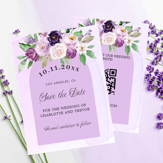 Hochzeitliches Violett - QR-Budget Save the Date (Von Creator hochgeladen)