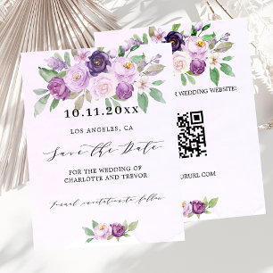 Hochzeitliches Violett-QR-Budget Save the Date Flyer