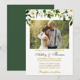Hochzeitliches Weißes Foto mit weißer Blüte Einladung