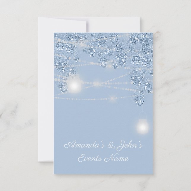 Hochzeitlichter Jars Rustikaler Glitzer Blauer Pas Einladung (Rückseite)